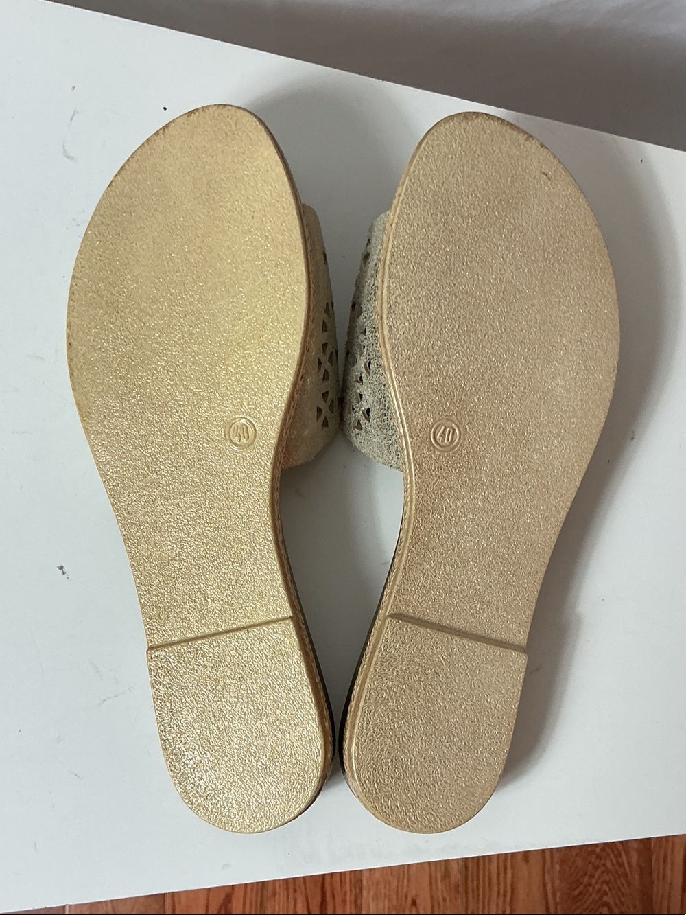 Spring Step Metallic Gold Laser-Cut Slide Sandals - Picture 2 of 4